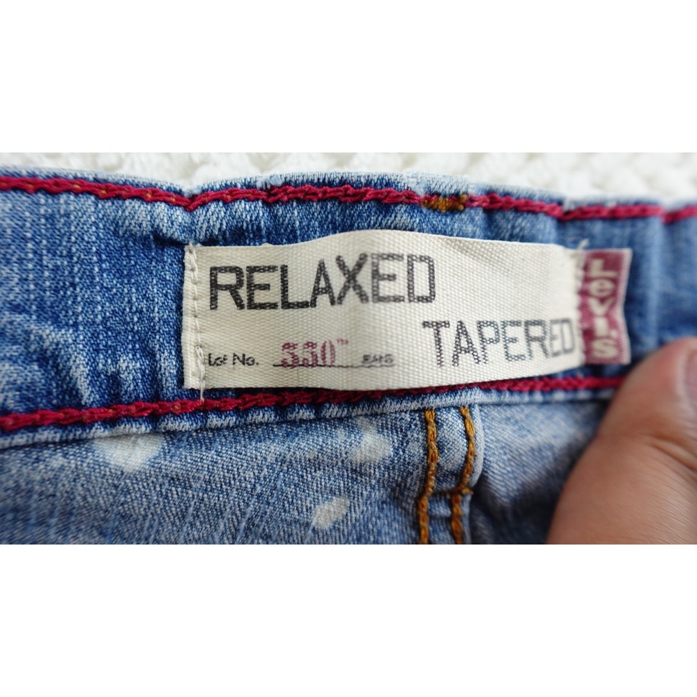 VTG Levi's Size 12 Jeans 550 Classic Relax Taper Distress Destroyed Ripped Blue - Picture 9 of 15